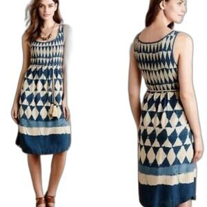 Anthropologie Castalia Indigo Batik Printed Belted Dress